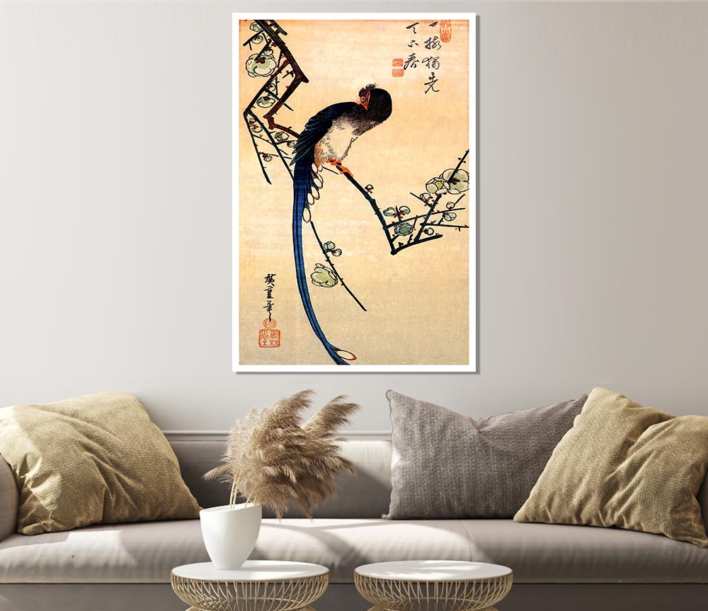 Hiroshige Blue Bird On A Plumtree Print Poster Wall Art