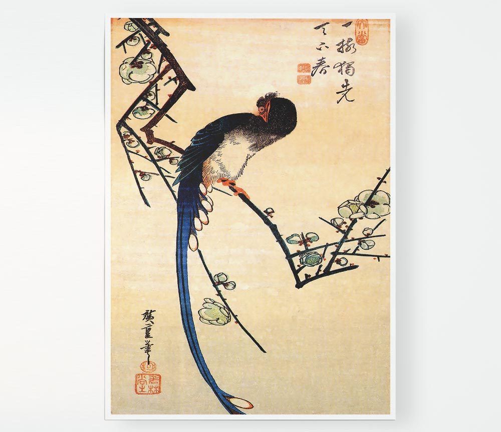 Hiroshige Blue Bird On A Plumtree Print Poster Wall Art