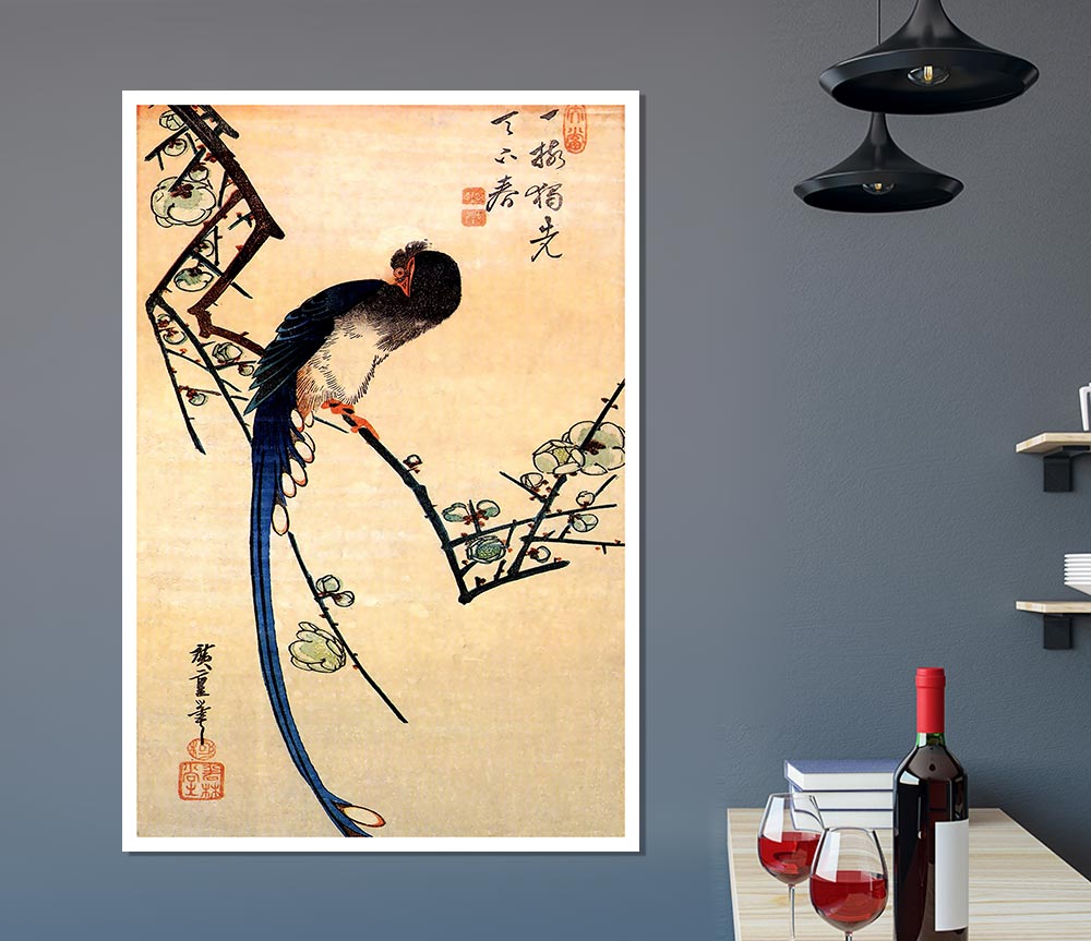 Hiroshige Blue Bird On A Plumtree Print Poster Wall Art