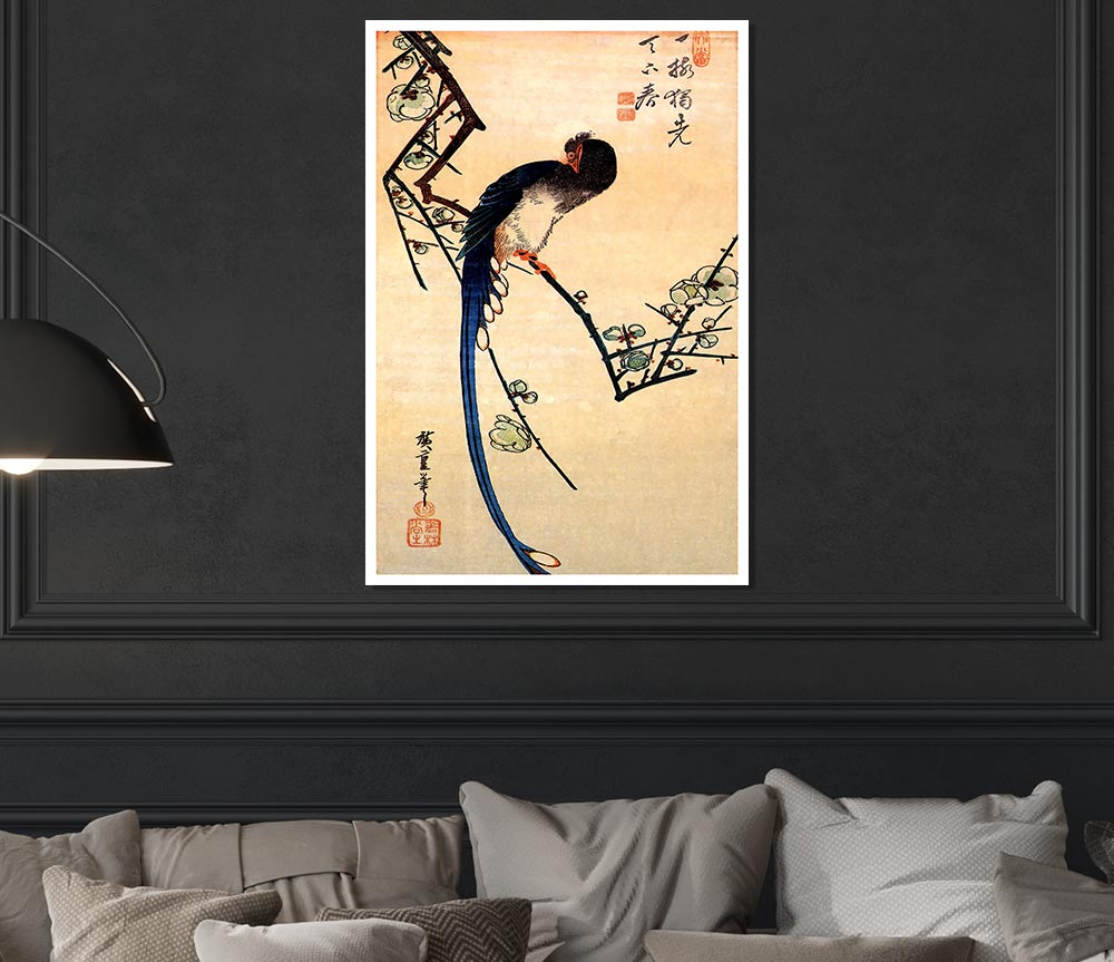 Hiroshige Blue Bird On A Plumtree Print Poster Wall Art