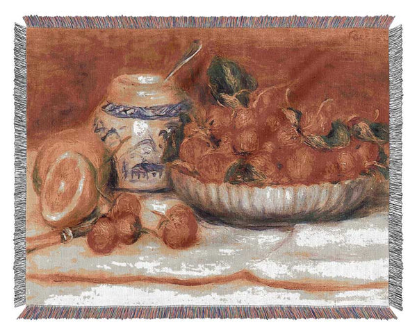 Renoir Bowl Of Strawberries Woven Blanket