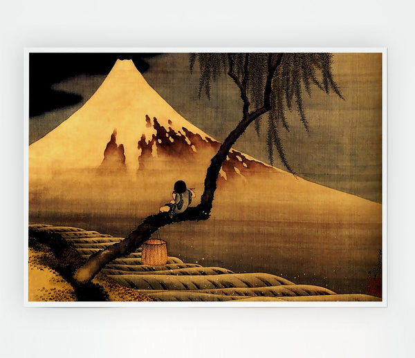 Hokusai Boy In Front Of Fujiama Print Poster Wall Art