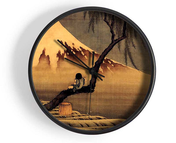 Hokusai Boy In Front Of Fujiama Clock - Wallart-Direct UK