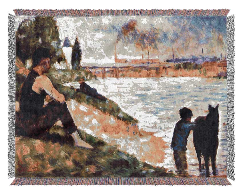 Seurat Boy With Horse Woven Blanket