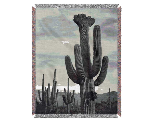 Ansel Adams Cactus In Saguaro National Monument In Arizona B n W Woven Blanket