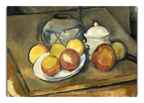 Cezanne Straw Trimmed Vase, Sugar Bowl And Apples