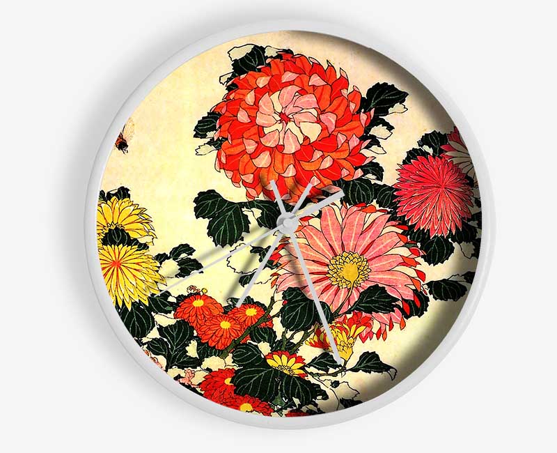 Hokusai Chrysanthemum And Bee Clock - Wallart-Direct UK