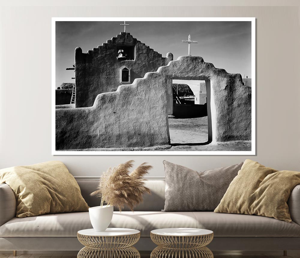 Ansel Adams Church In Taos Pueblo New Mexico 2 Print Poster Wall Art