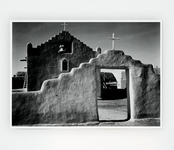 Ansel Adams Church In Taos Pueblo New Mexico 2 Print Poster Wall Art