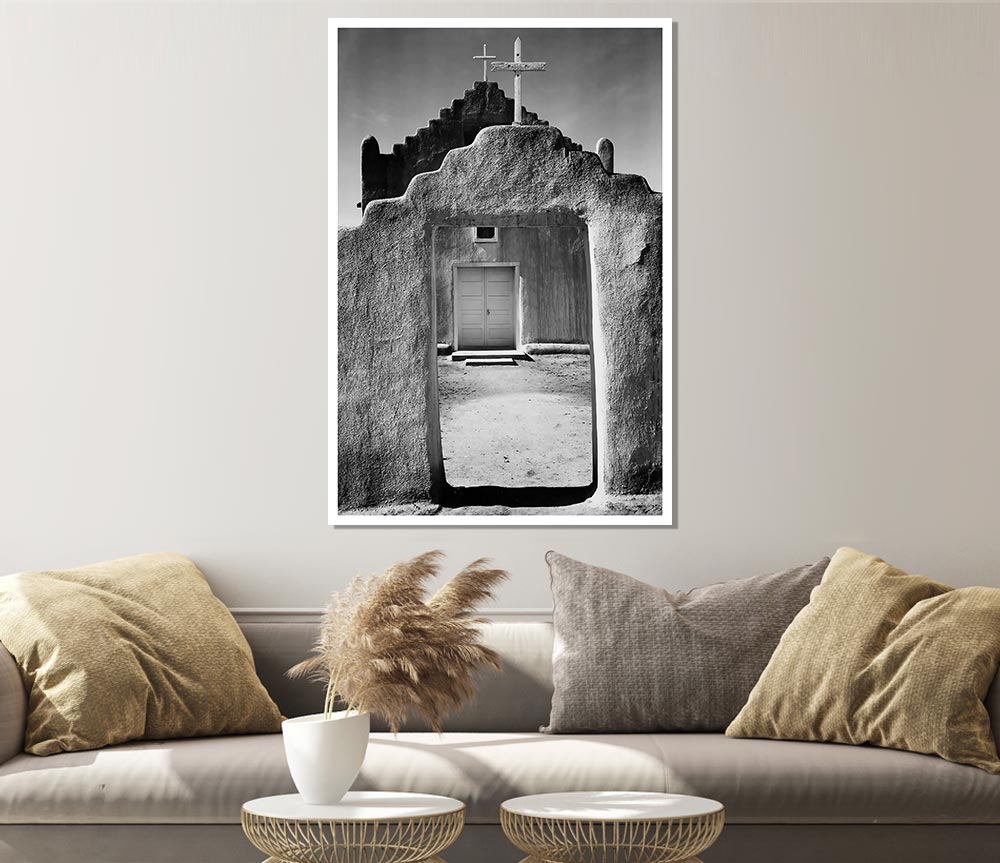 Ansel Adams Church Intaos Pueblo New Mexico Print Poster Wall Art