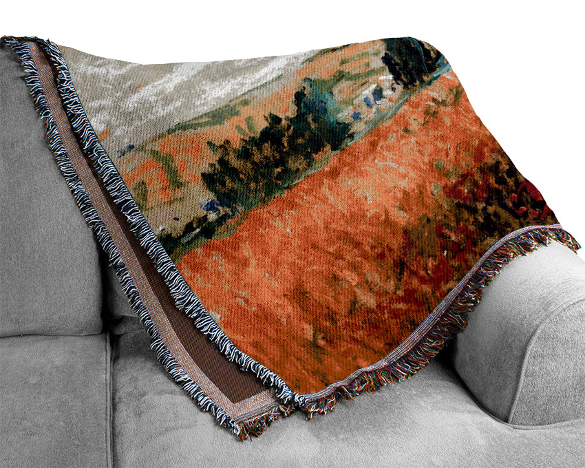 Claude Monet Fields Woven Blanket