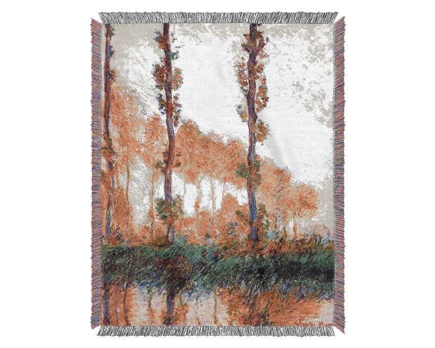 Claude Monet Poplars In Autumn 2 Woven Blanket