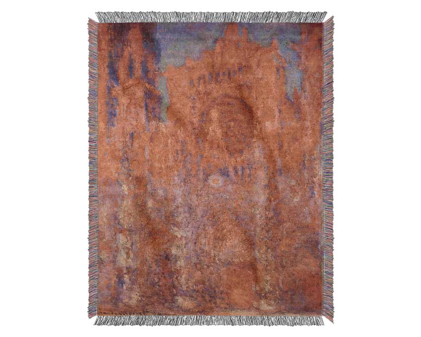 Claude Monet Rouen Cathedral Facade Woven Blanket