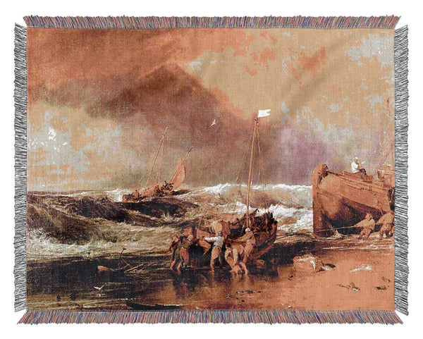 Joseph Mallord Turner Coastal Scene With Fishermen Woven Blanket