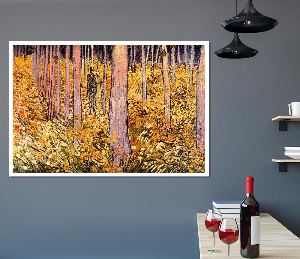 Van Gogh Couple Walk In The Woods Print Poster Wall Art