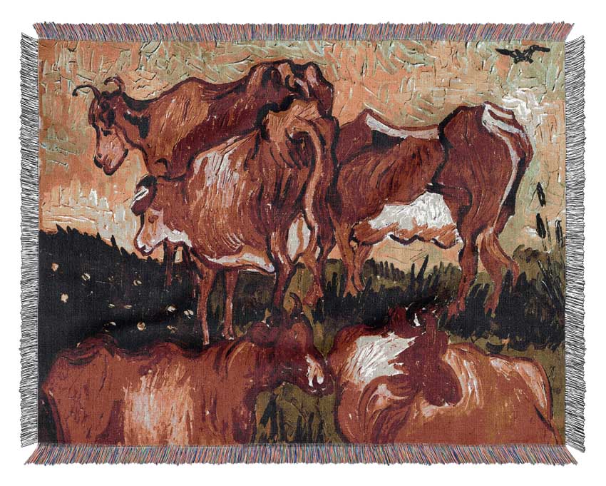 Van Gogh Cows After Jordaens Woven Blanket