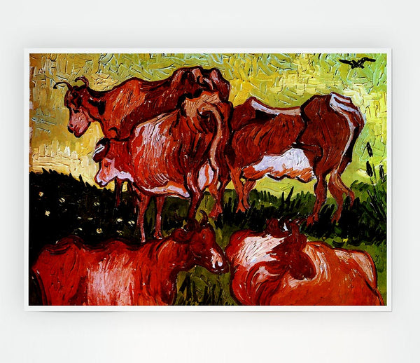 Van Gogh Cows After Jordaens Print Poster Wall Art