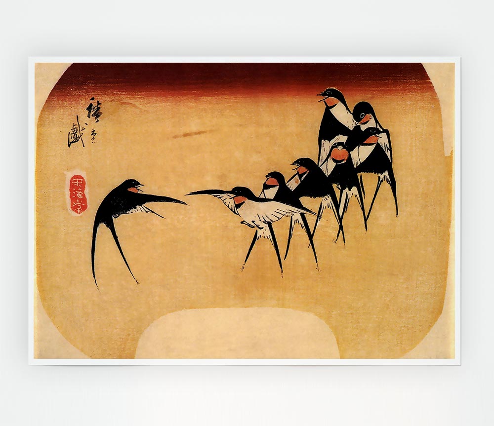 Hiroshige Dancing Swallows Print Poster Wall Art