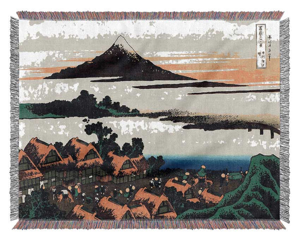 Hokusai Dawn At Isawa In The Kai Province Woven Blanket