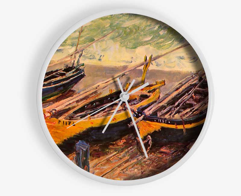 Monet Dock Of Etretat (Three Fishing Boats) Clock - Wallart-Direct UK