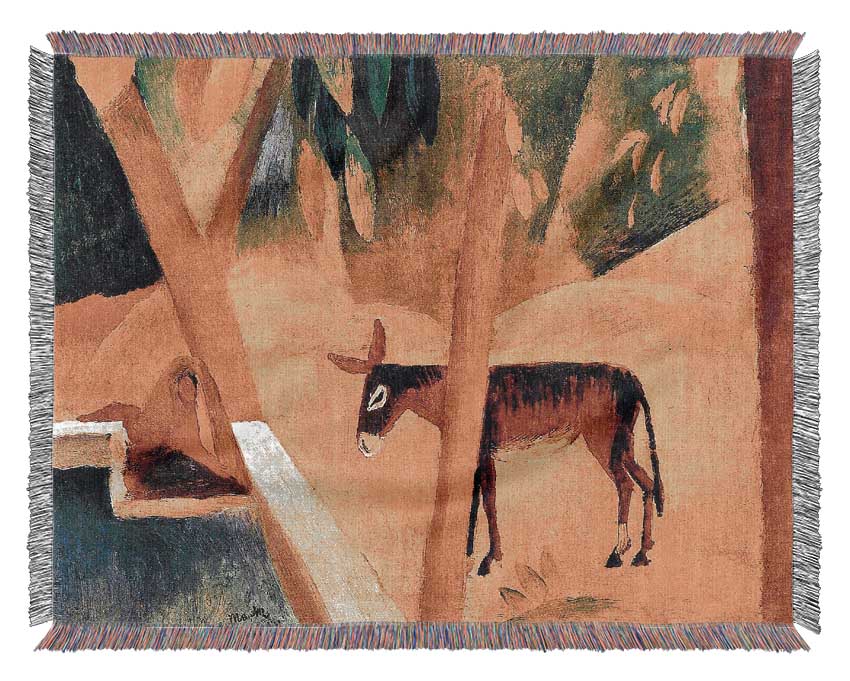 August Macke Donkeys In The Palms Woven Blanket