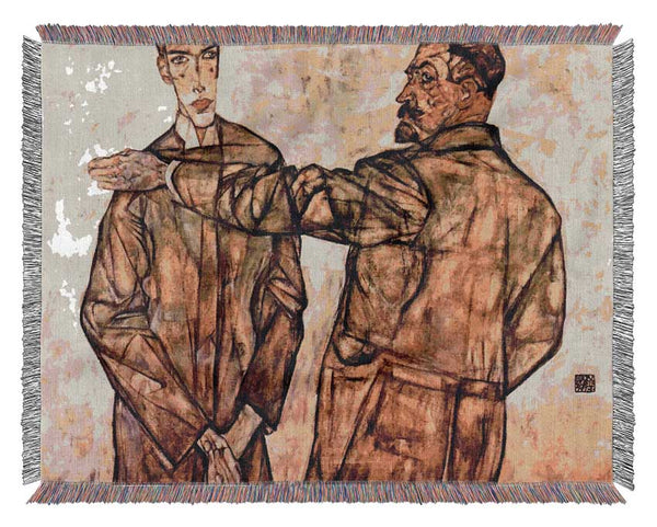 Schiele Double Portrait Of Heinrich Bensch And His Son Otto Woven Blanket