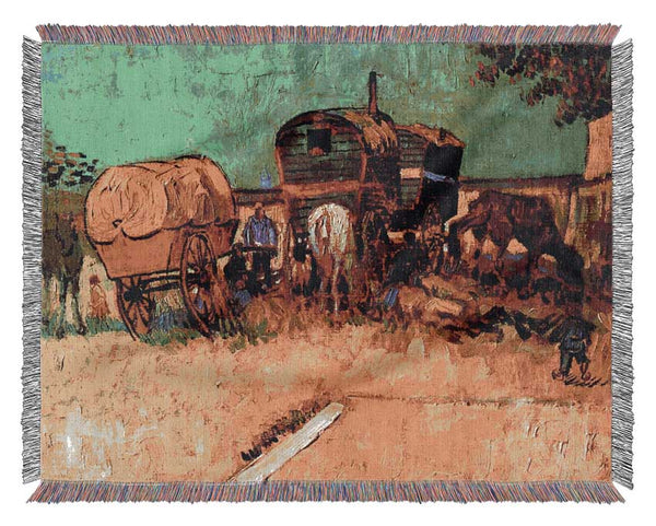 Van Gogh Encampment Of Gypsies With Caravans Woven Blanket