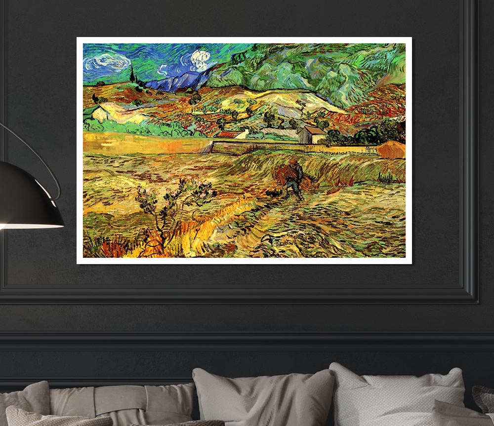 Van Gogh Enclosed Wheat Field With Peasant Print Poster Wall Art