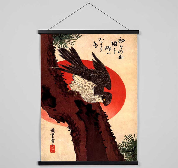 Hiroshige Falcon On A Pine With Rising Sun Hanging Poster - Wallart-Direct UK