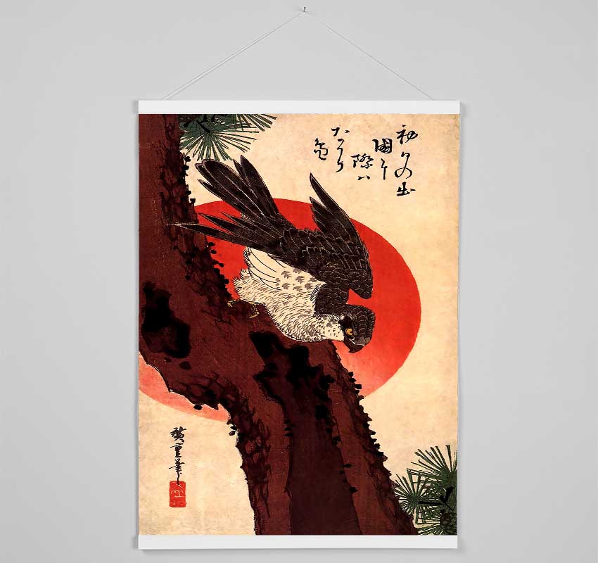 Hiroshige Falcon On A Pine With Rising Sun Hanging Poster - Wallart-Direct UK