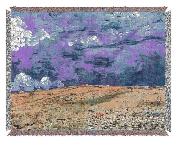 Van Gogh Field Under Storm Heaven Woven Blanket