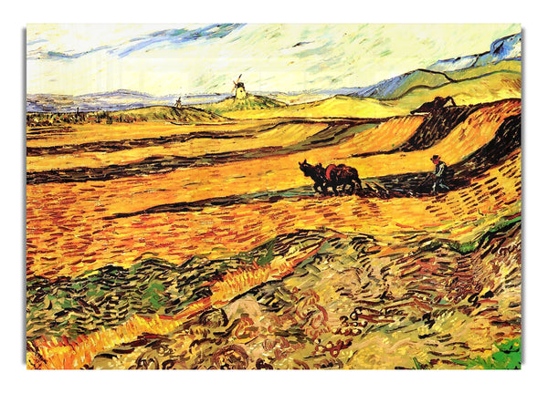 Feld mit Pflüger und Mühle von Van Gogh