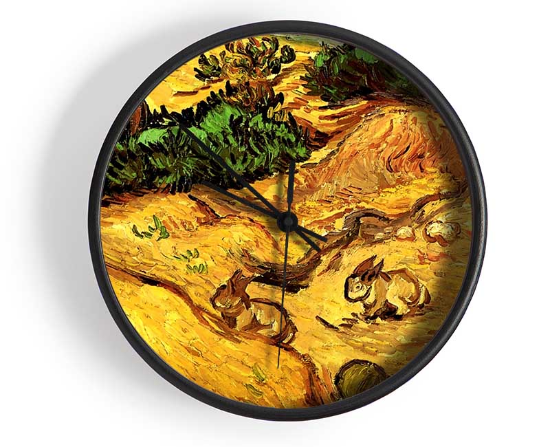 Van Gogh Field With Two Rabbits Clock - Wallart-Direct UK