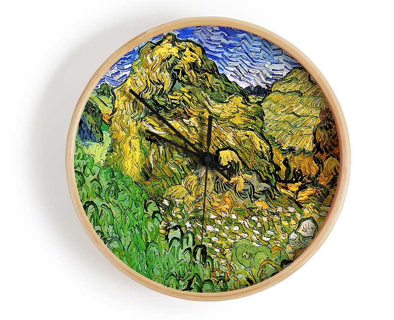 Van Gogh Field With Wheat Stacks Clock - Wallart-Direct UK