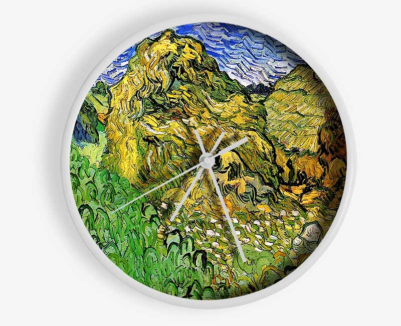 Van Gogh Field With Wheat Stacks Clock - Wallart-Direct UK