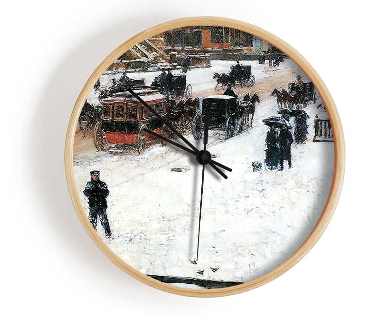 Hassam Fifth Avenue In Winter Clock - Wallart-Direct UK