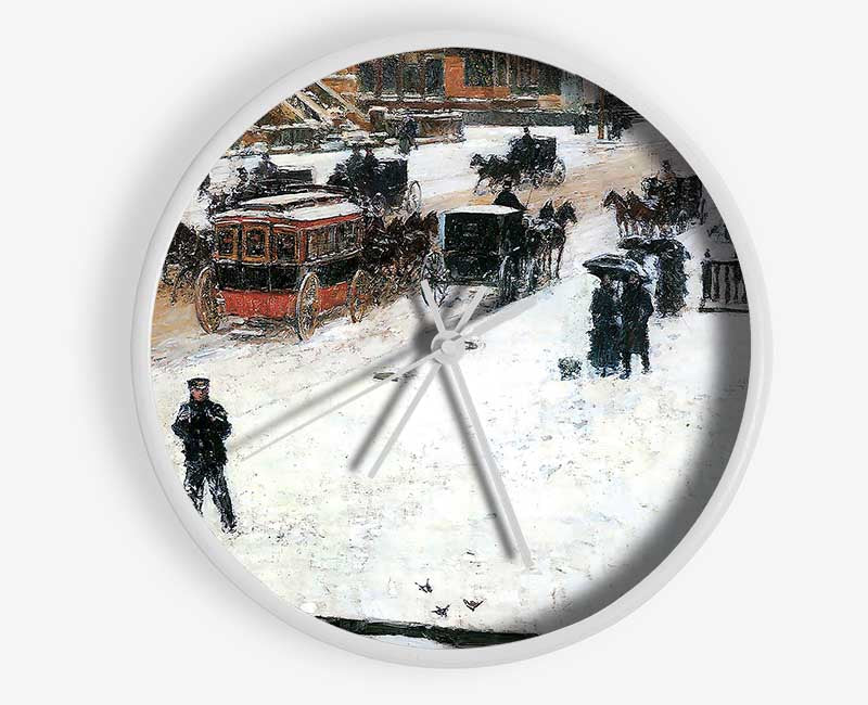 Hassam Fifth Avenue In Winter Clock - Wallart-Direct UK