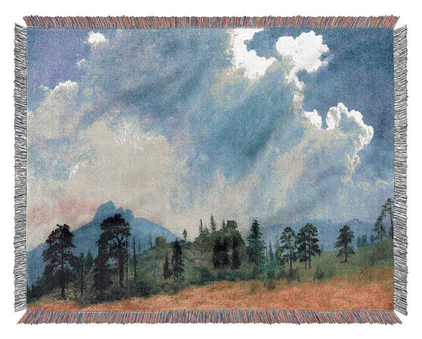 Bierstadt Fir Trees And Storm Clouds Woven Blanket