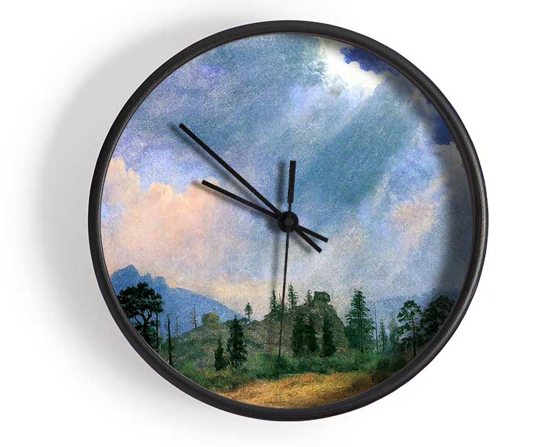 Bierstadt Fir Trees And Storm Clouds Clock - Wallart-Direct UK