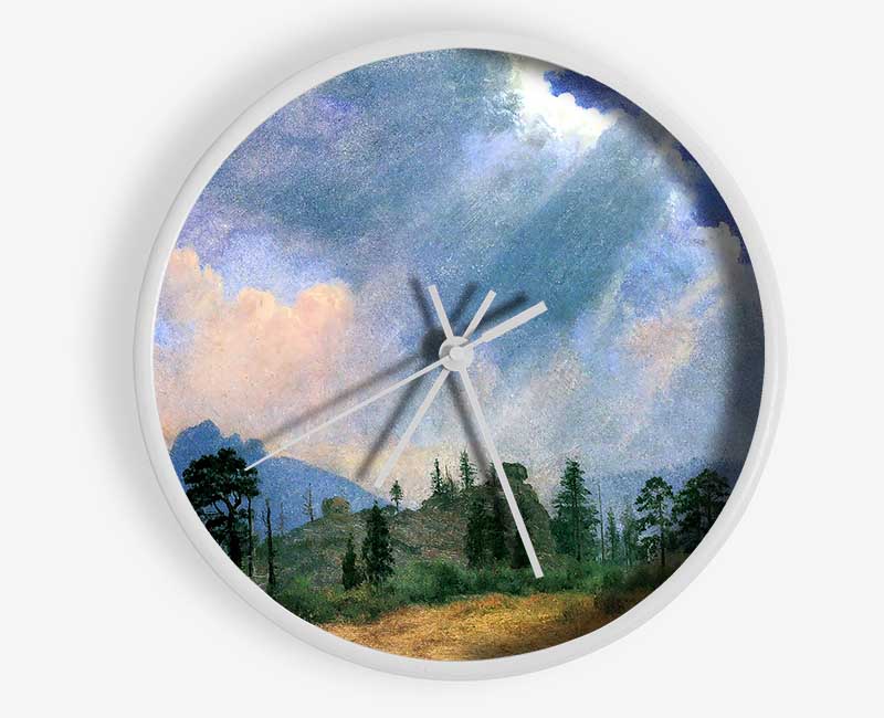 Bierstadt Fir Trees And Storm Clouds Clock - Wallart-Direct UK