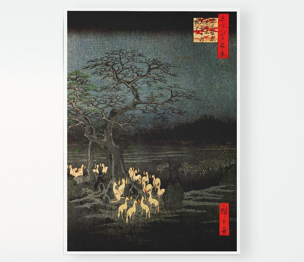 Hiroshige Fire Foxes Print Poster Wall Art