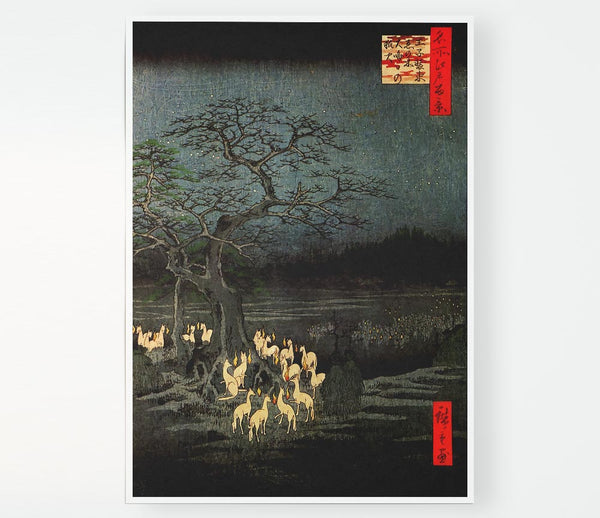 Hiroshige Fire Foxes Print Poster Wall Art