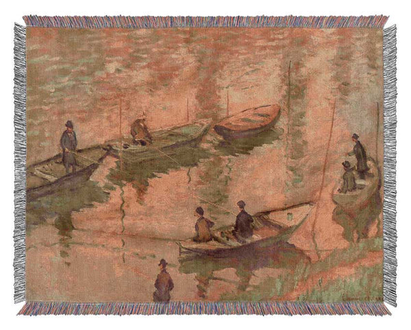 Monet Fishermen On The Seine At Poissy Woven Blanket