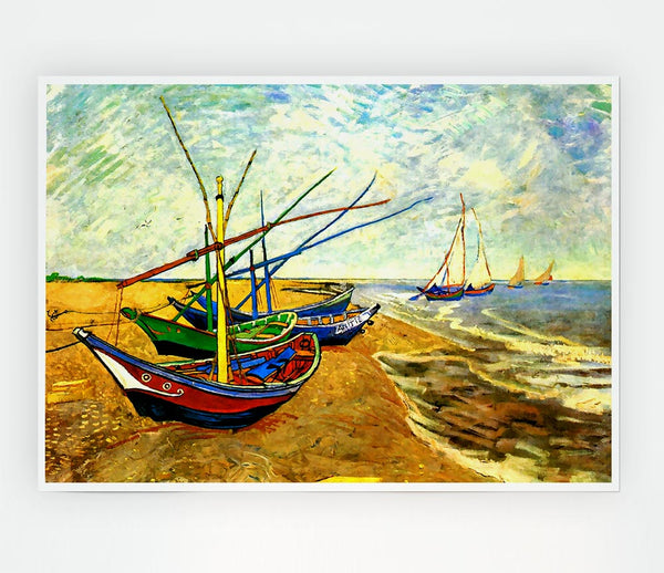 Van Gogh Fishing Boats On The Beach At Saintes Maries Print Poster Wall Art