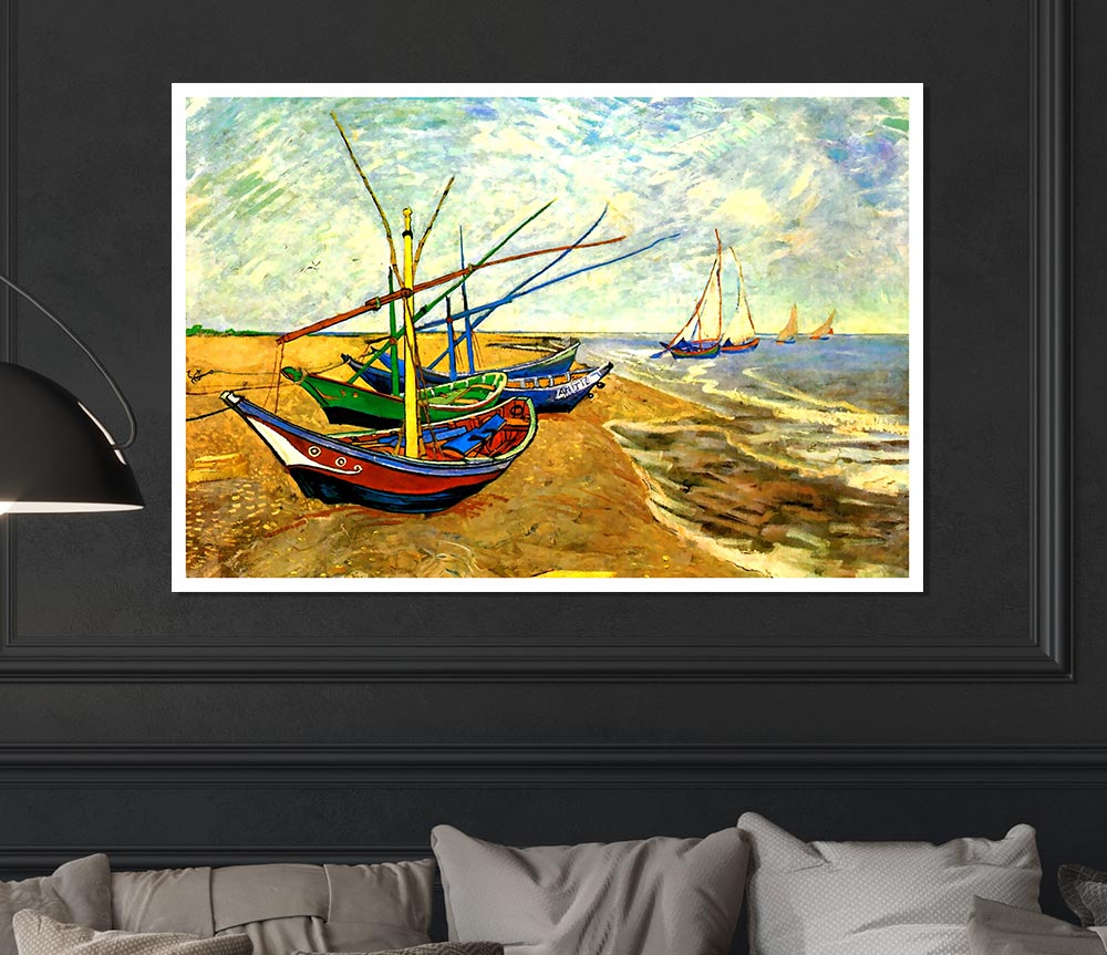 Van Gogh Fishing Boats On The Beach At Saintes Maries Print Poster Wall Art