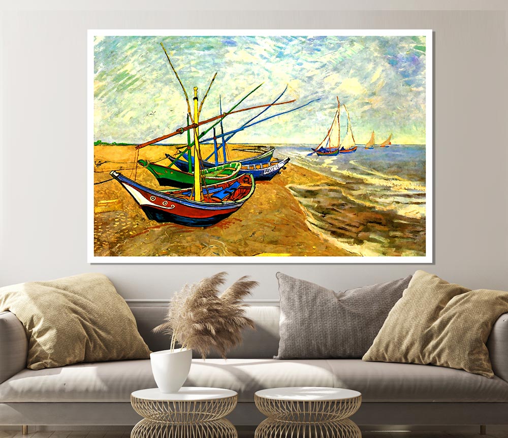 Van Gogh Fishing Boats On The Beach At Saintes Maries Print Poster Wall Art