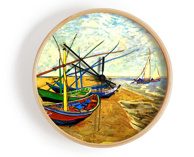 Van Gogh Fishing Boats On The Beach At Saintes-Maries Clock - Wallart-Direct UK