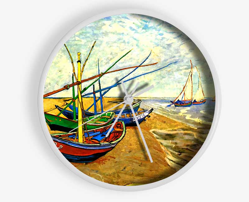 Van Gogh Fishing Boats On The Beach At Saintes-Maries Clock - Wallart-Direct UK