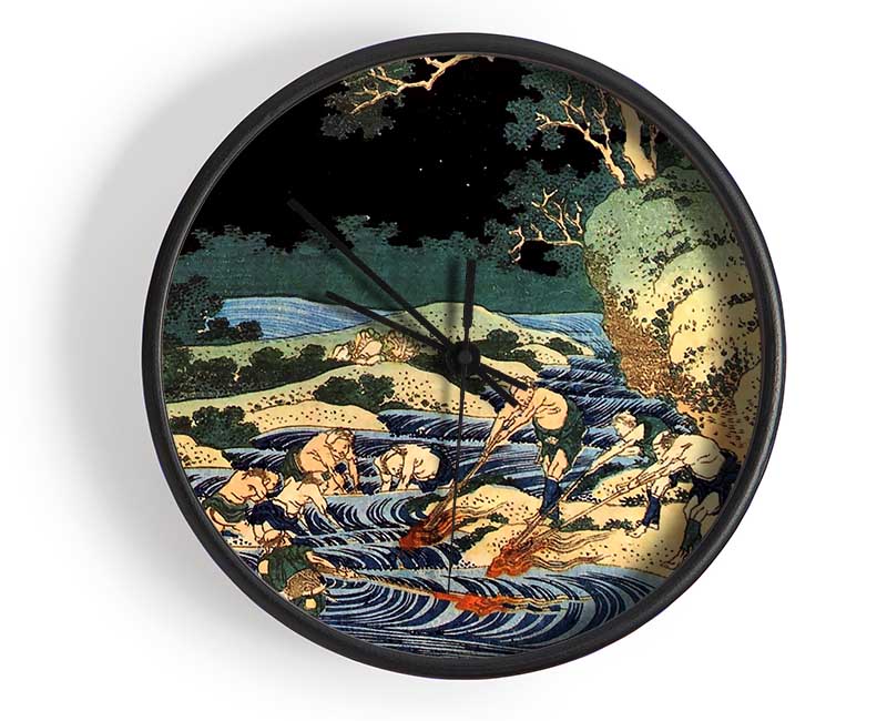 Hokusai Fishing With Torches Clock - Wallart-Direct UK