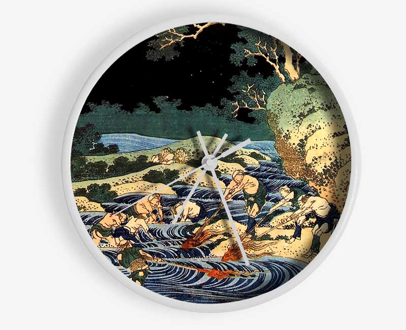 Hokusai Fishing With Torches Clock - Wallart-Direct UK